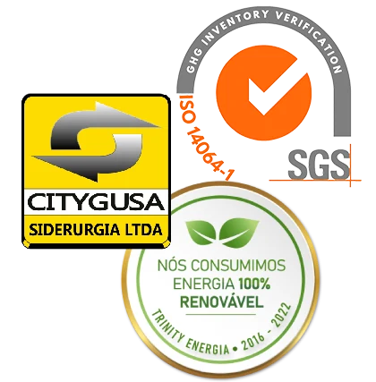 Selos de certificação: verificação de GEE pela SGS (ISO 14064-1) e energia 100% renovável